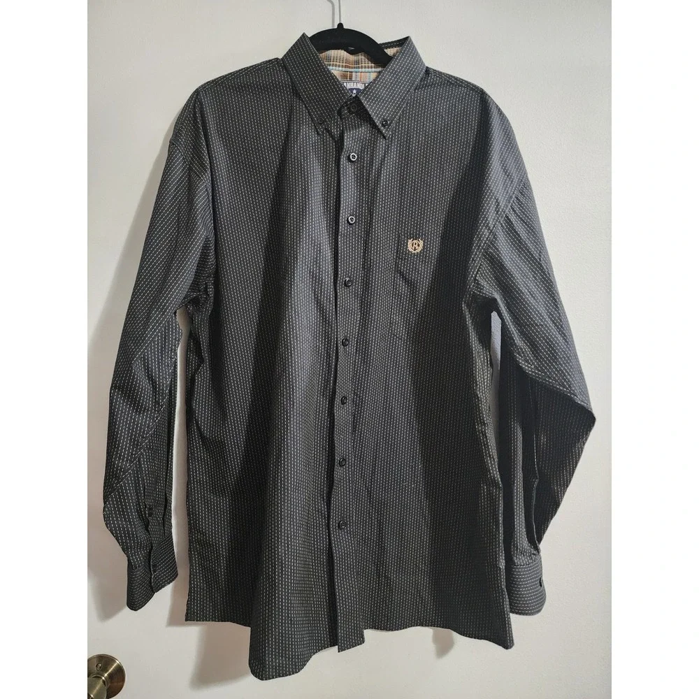 Panhandle Mens‎ Black Dashed Western Button Down Shirt Large 36D2212 Cotton